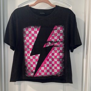 Zutter Women's Edgy Black Tee with Pink Lightning Bolt